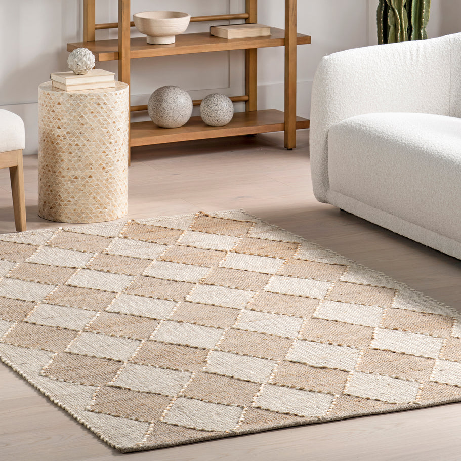 Japandi Natural Diamond Trellis Rug - Japandi