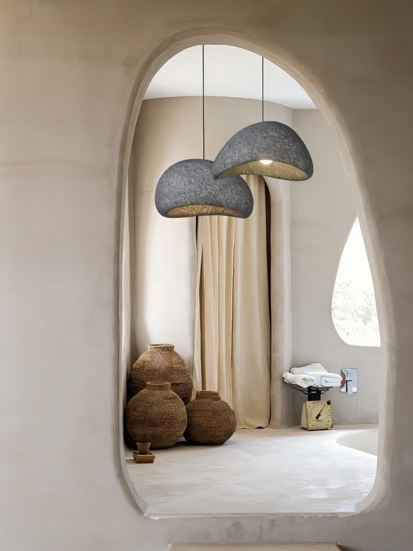 Japandi Textured Beige Pendant Light – Shibui Sand - Japandi