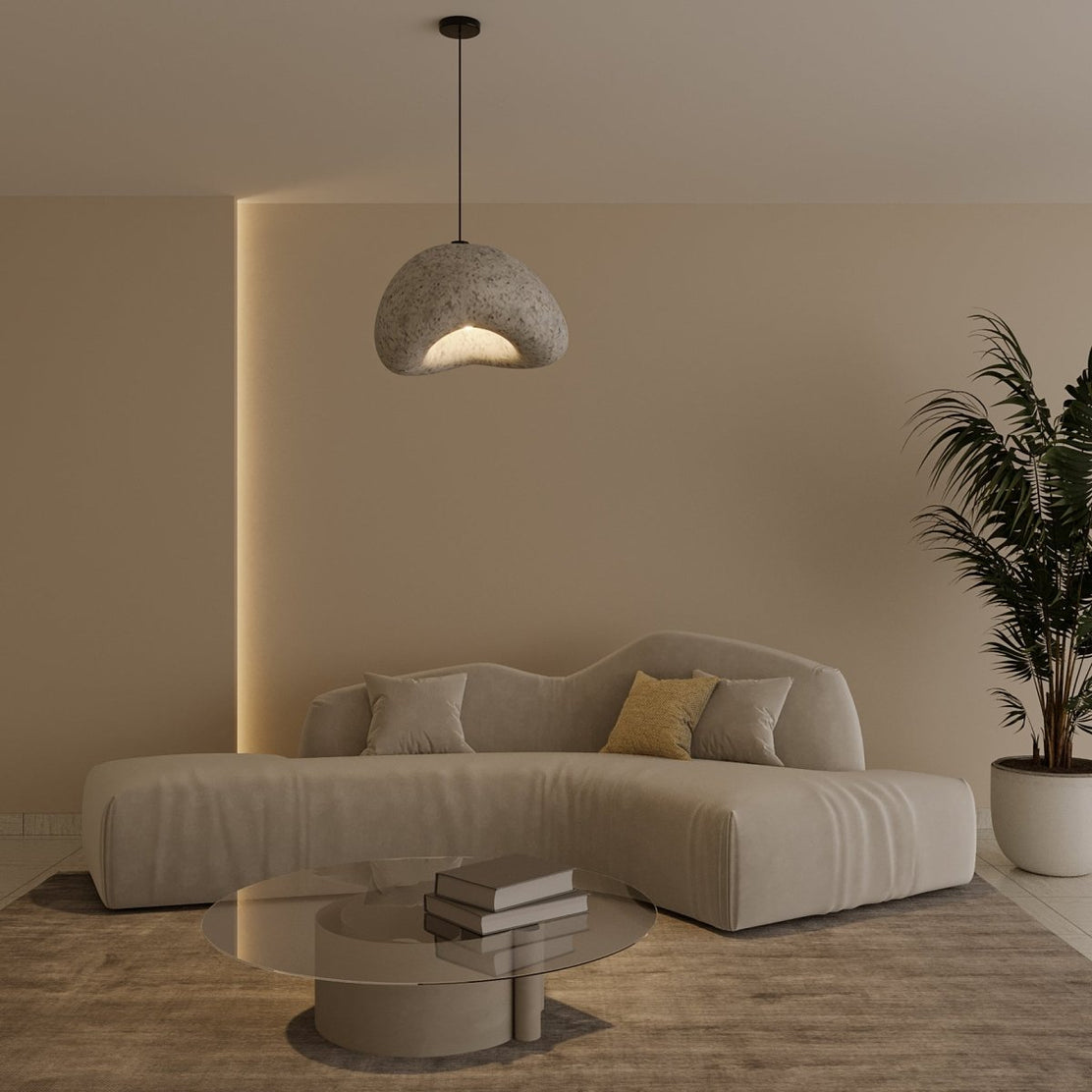 Japandi Textured Beige Pendant Light – Shibui Sand - Japandi