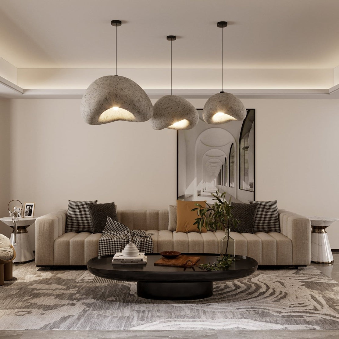 Japandi Textured Beige Pendant Light – Shibui Sand - Japandi