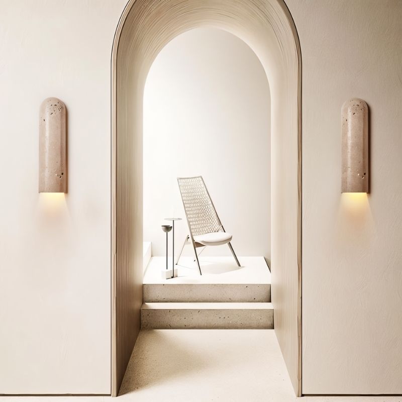Japandi Cylindrical Travertine Wall Lamp – Solon - Japandi