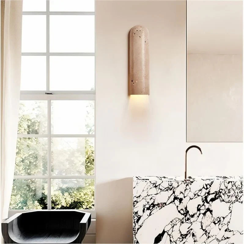 Japandi Cylindrical Travertine Wall Lamp – Solon - Japandi