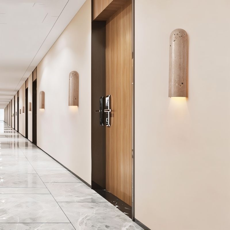 Japandi Cylindrical Travertine Wall Lamp – Solon - Japandi