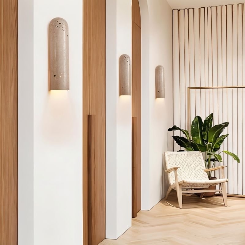 Japandi Cylindrical Travertine Wall Lamp – Solon - Japandi