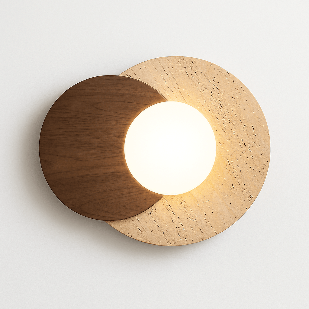 Japandi Slab Travertine Wall Lamp With Brass Base – Teus - Japandi