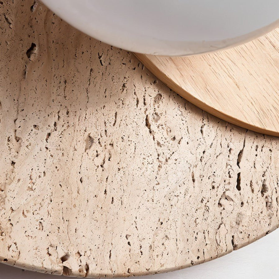 Japandi Slab Travertine Wall Lamp With Brass Base – Teus - Japandi
