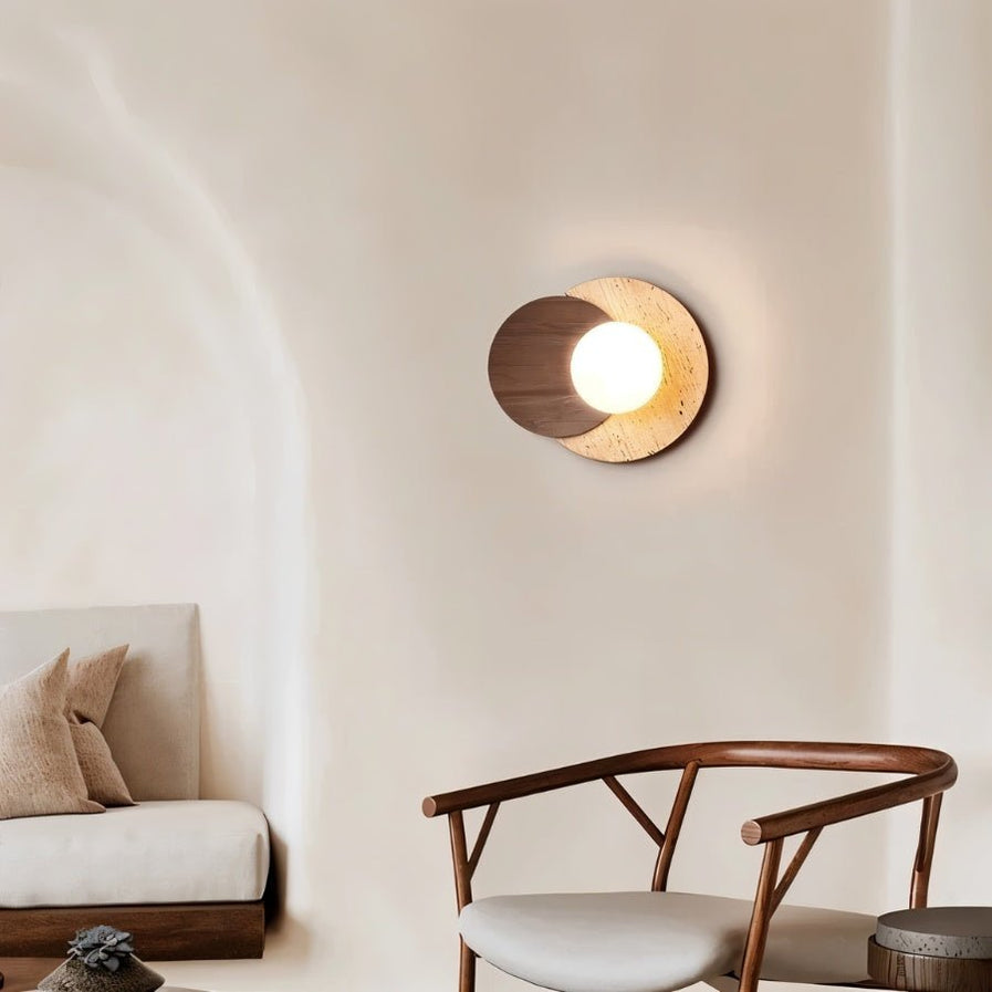 Japandi Slab Travertine Wall Lamp With Brass Base – Teus - Japandi