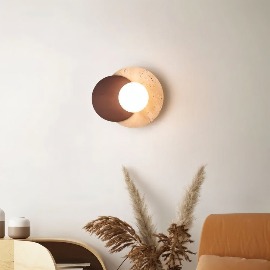Japandi Slab Travertine Wall Lamp With Brass Base – Teus - Japandi
