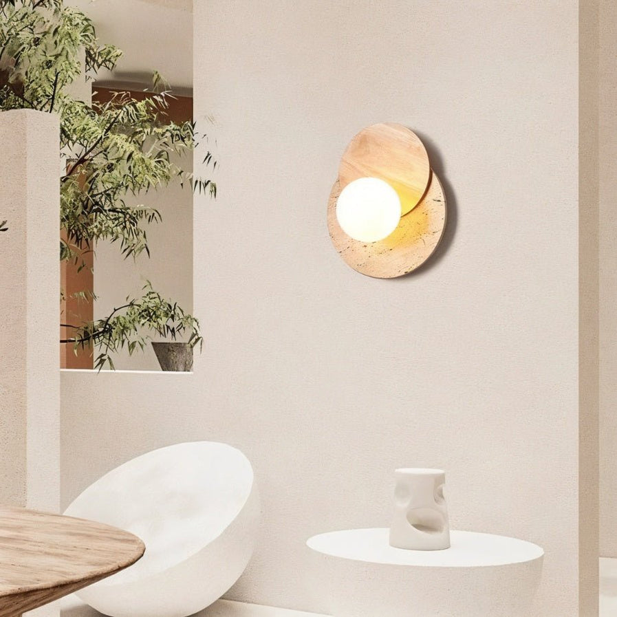 Japandi Slab Travertine Wall Lamp With Brass Base – Teus - Japandi