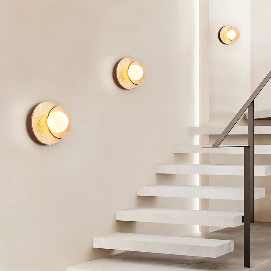 Japandi Slab Travertine Wall Lamp With Brass Base – Teus - Japandi