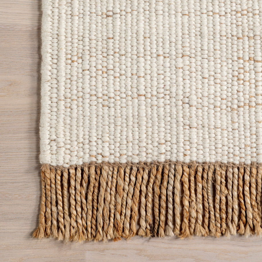 Japandi Rust Striped Fringed Rug - Japandi