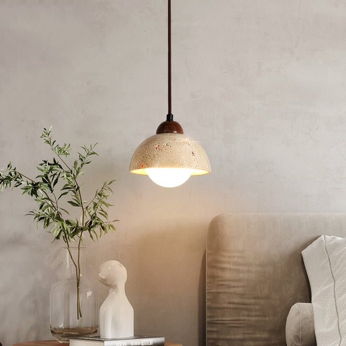 Japandi Travertine Stone Pendant Light – Travertine - Japandi
