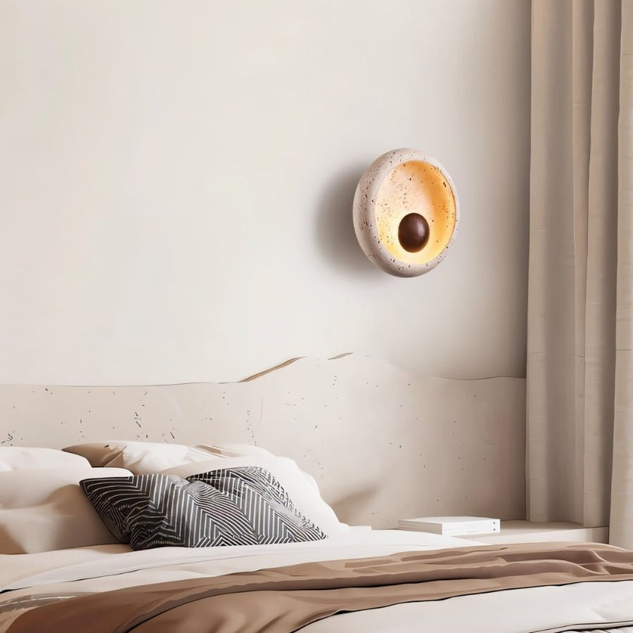 Japandi Textured Travertine Wall Lamp – Yalka - Japandi