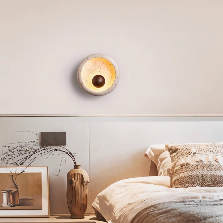 Japandi Textured Travertine Wall Lamp – Yalka - Japandi