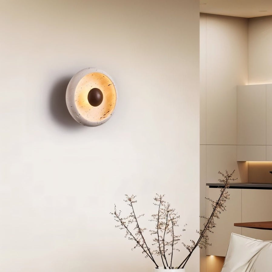 Japandi Textured Travertine Wall Lamp – Yalka - Japandi