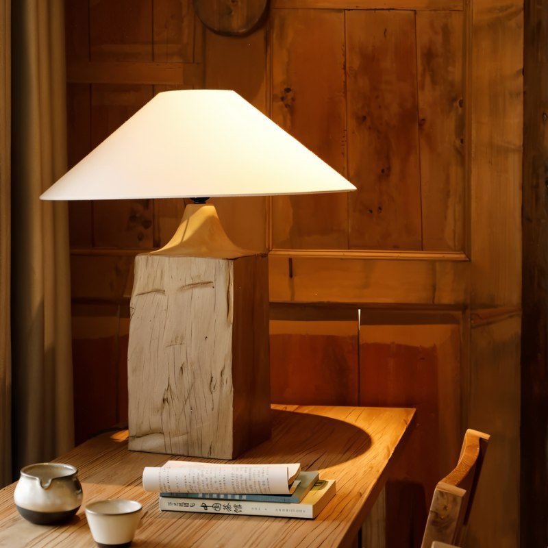 Japandi Carved Wooden Table Lamp – Zeran - Japandi