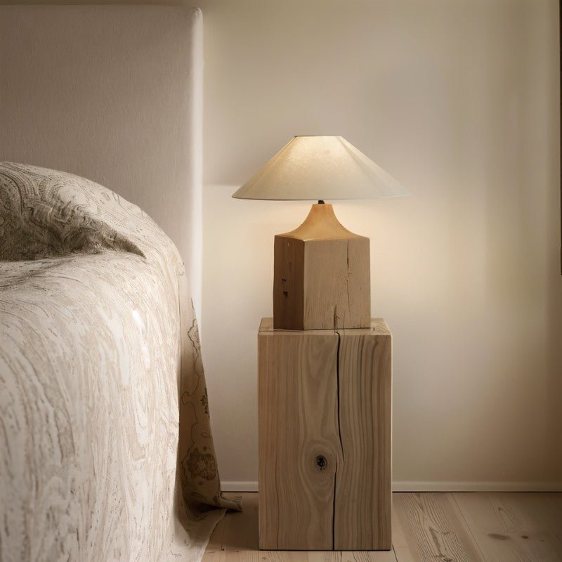 Japandi Carved Wooden Table Lamp – Zeran - Japandi