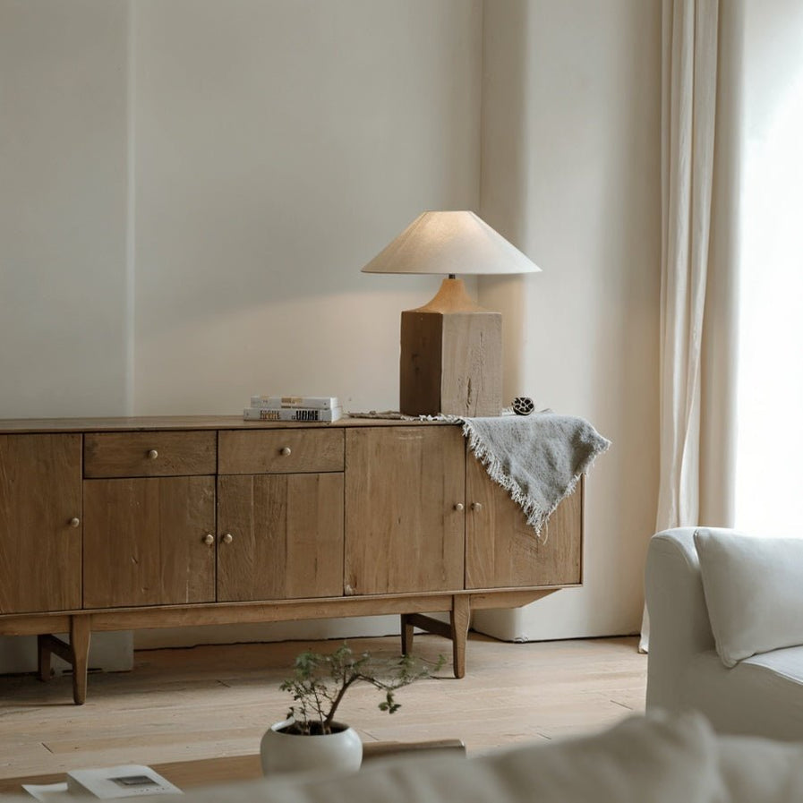 Japandi Carved Wooden Table Lamp – Zeran - Japandi
